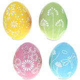 Set of 4 Resin Flower Etched Easter Eggs 2.8 Inches in Multi color, Oval shape