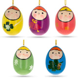 Set of 5 Wooden Egg Shaped Matryoshka Nesting Doll Ornaments in Multi color Oval