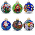Set of 6 Snowman, Bear, Santa, Nutcracker Glass Ball Christmas Ornaments in Multi color Round