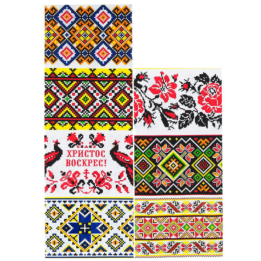 7 Folk Embroidery Designs & Floral Motifs Ukrainian Easter Egg Decorating Wraps Heat Shrink Sleeves in Black color Rectangular