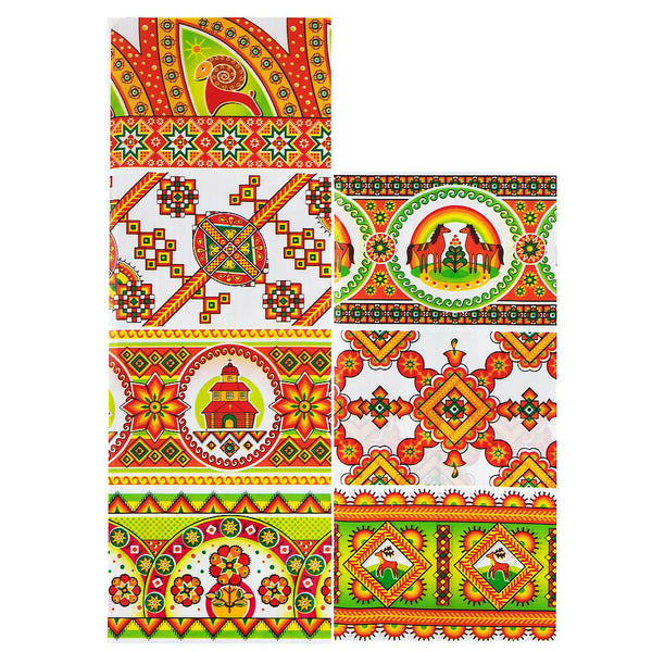 7 Geometric Style Ukrainian Easter Egg Decorating Wraps in Orange color, Rectangular shape