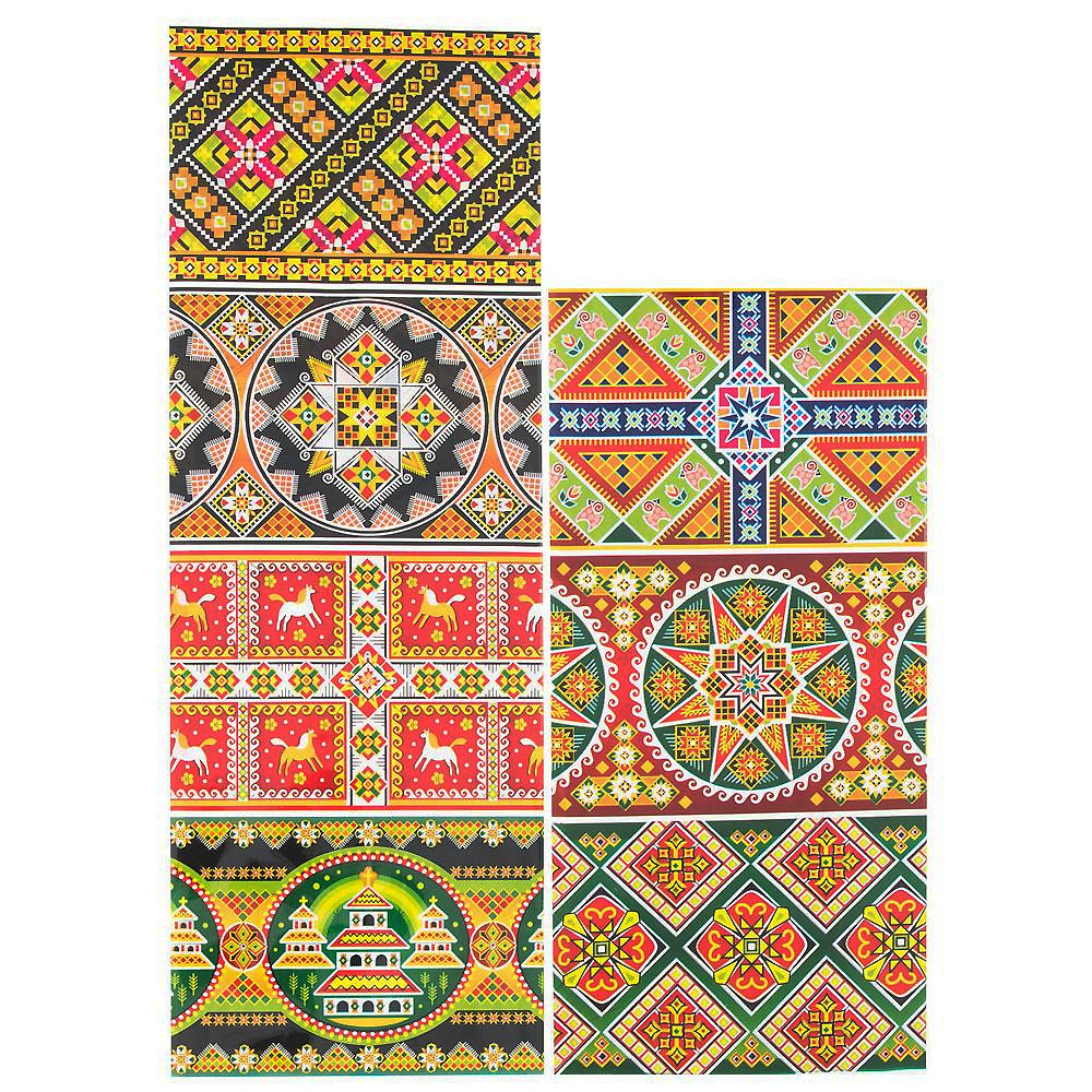 7 Geometrical Ukrainian Easter Egg Decorating Wraps in Brown color, Rectangular shape