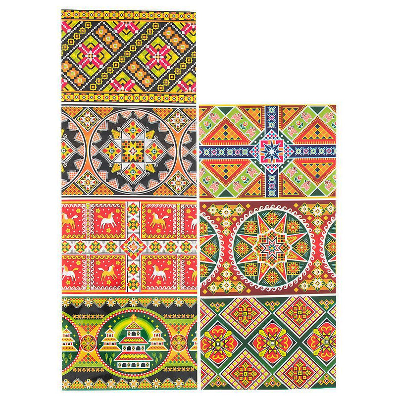 7 Geometrical Ukrainian Easter Egg Decorating Wraps in Brown color, Rectangular shape