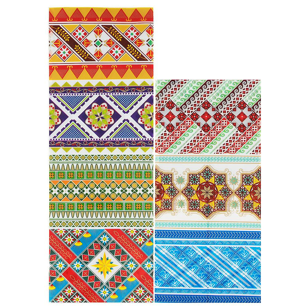 7 Multicolored Geometric Style Ukrainian Easter Egg Decorating Wraps in Blue color, Rectangular shape