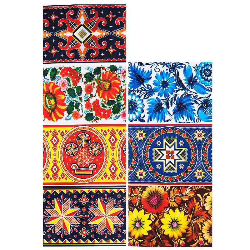 7 Geometrical and Floral Ornaments Ukrainian Easter Egg Decorating Wraps in Orange color, Rectangular shape