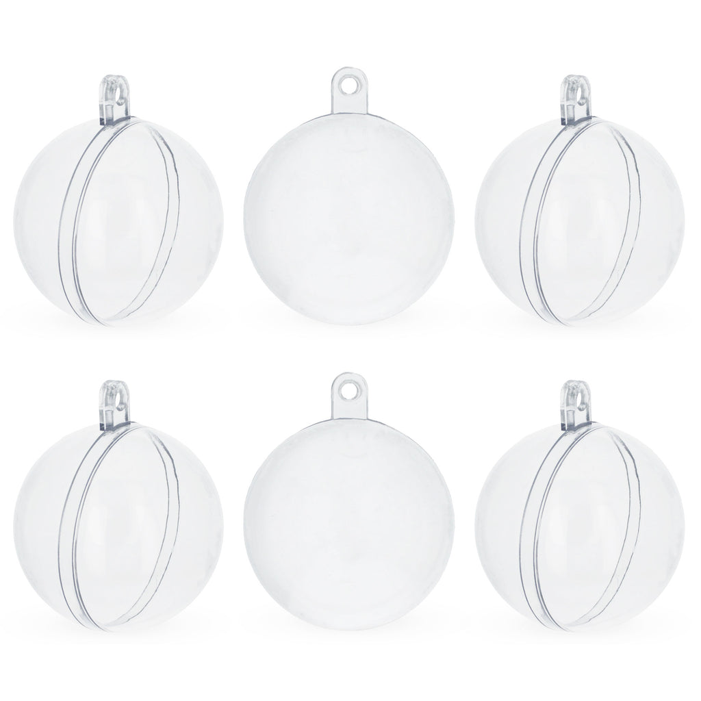 Set of 6 Mini Clear Plastic Ball Ornaments 1.92 Inches (49 mm) in Clear color Round