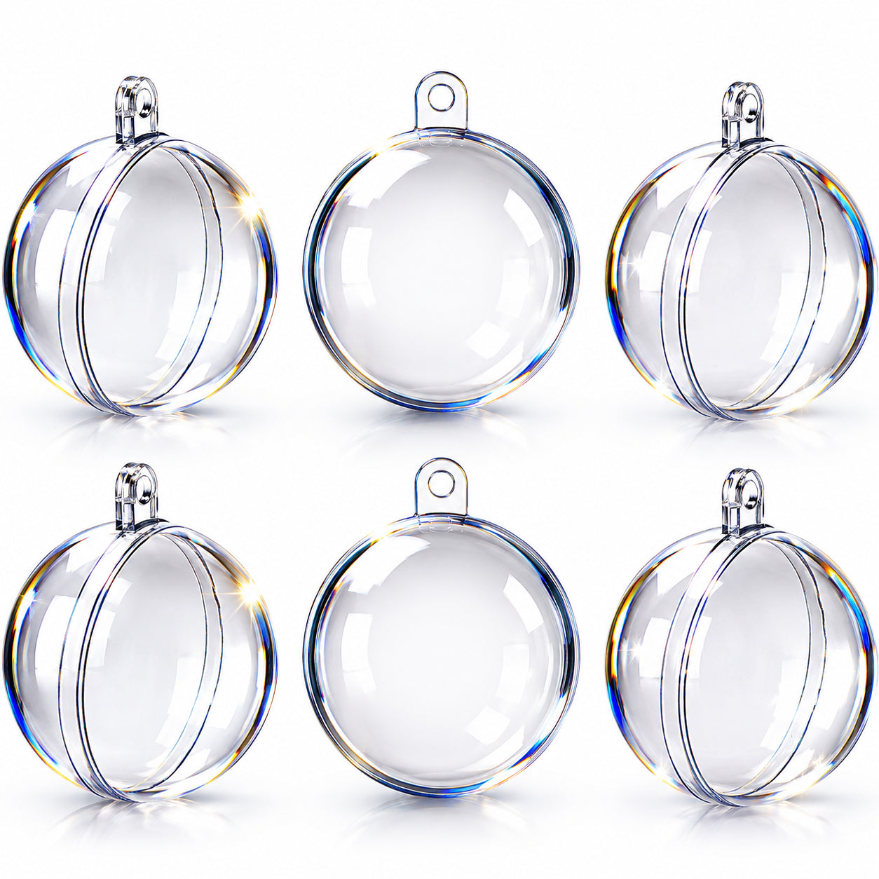 Set of 6 Mini Clear Plastic Ball Ornaments 1.92 Inches (49 mm) in Clear color Round