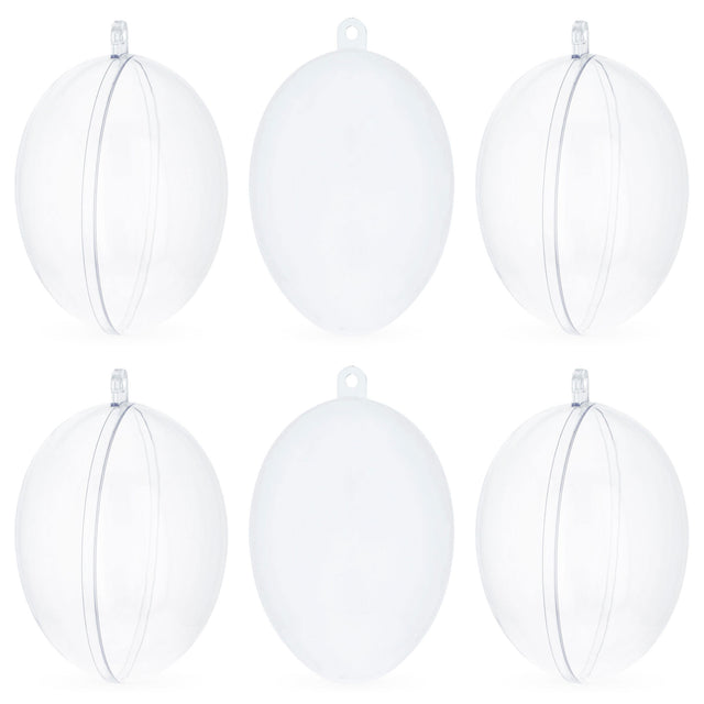 Plastic Set of 6 Clear Plastic Egg Ornaments 2.7 Inches in Clear color Oval