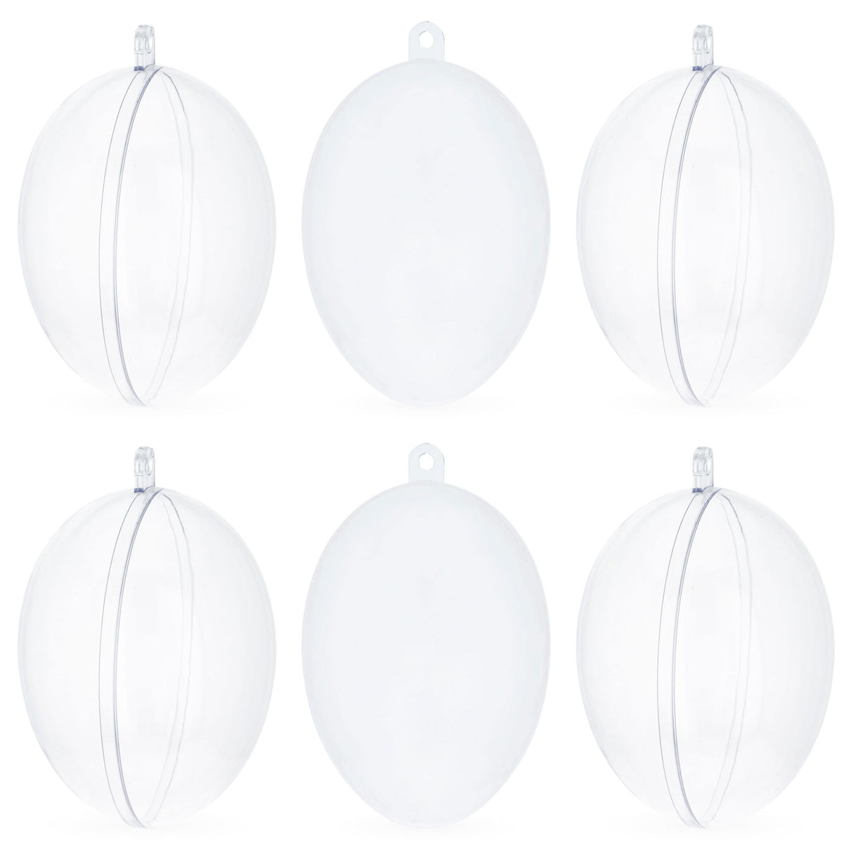 Set of 6 Clear Plastic Egg Ornaments 2.7 Inches in Clear color, Oval shape