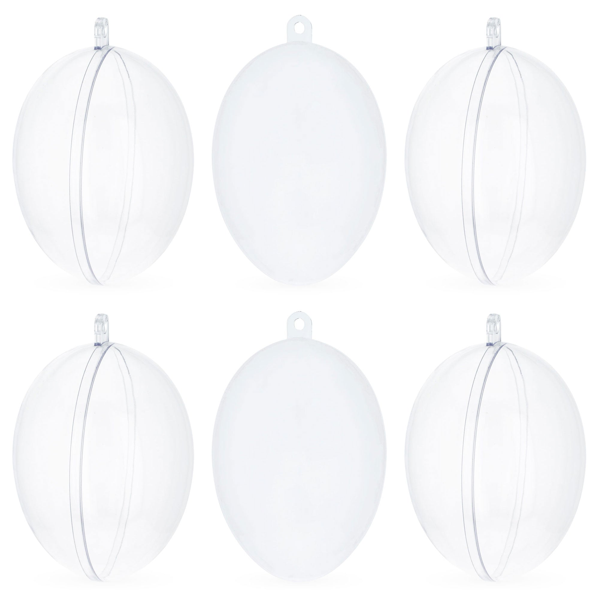 Set of 6 Clear Plastic Egg Ornaments 2.7 Inches in Clear color Oval
