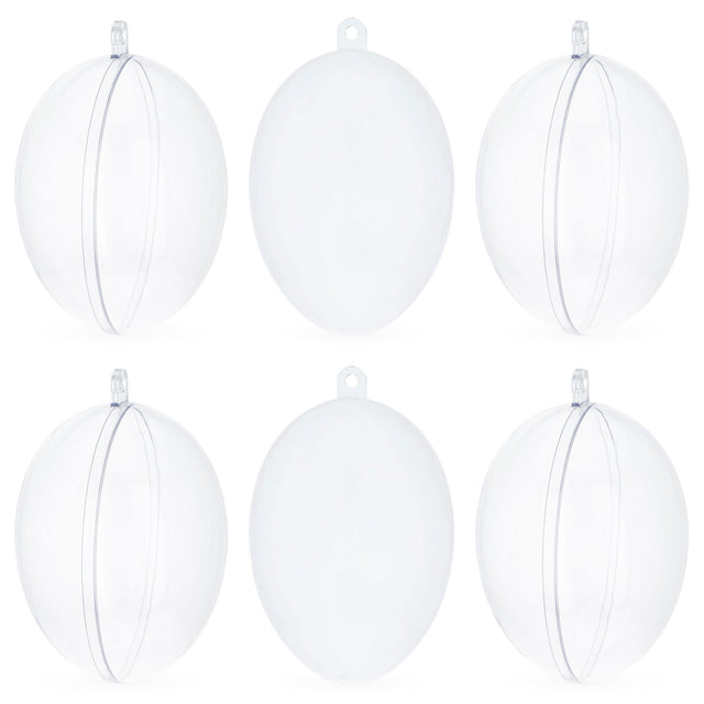 Set of 6 Clear Plastic Egg Ornaments 2.7 Inches in Clear color Oval