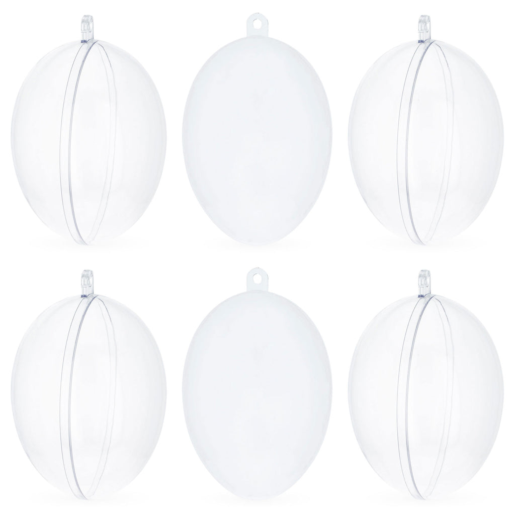 Set of 6 Clear Plastic Egg Ornaments 2.7 Inches in Clear color, Oval shape