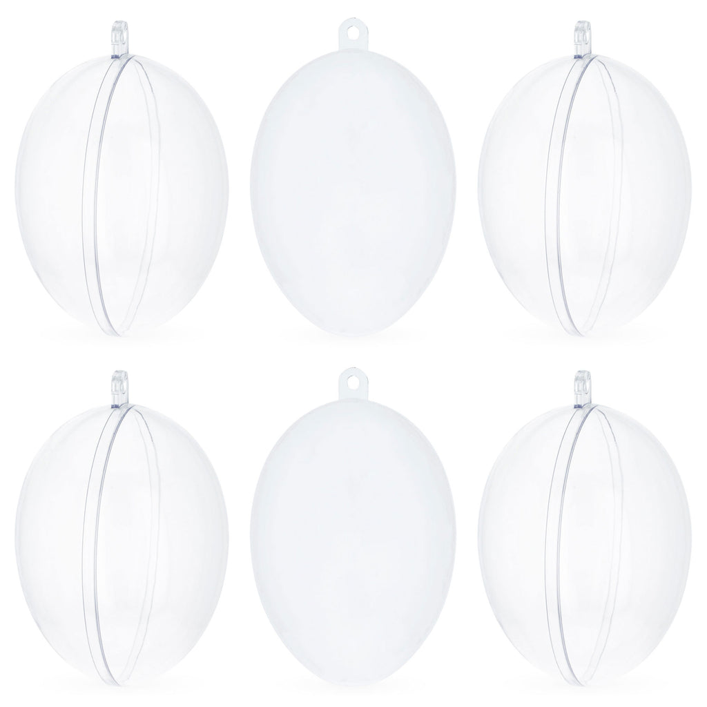 Set of 6 Clear Plastic Egg Ornaments 2.7 Inches in Clear color, Oval shape