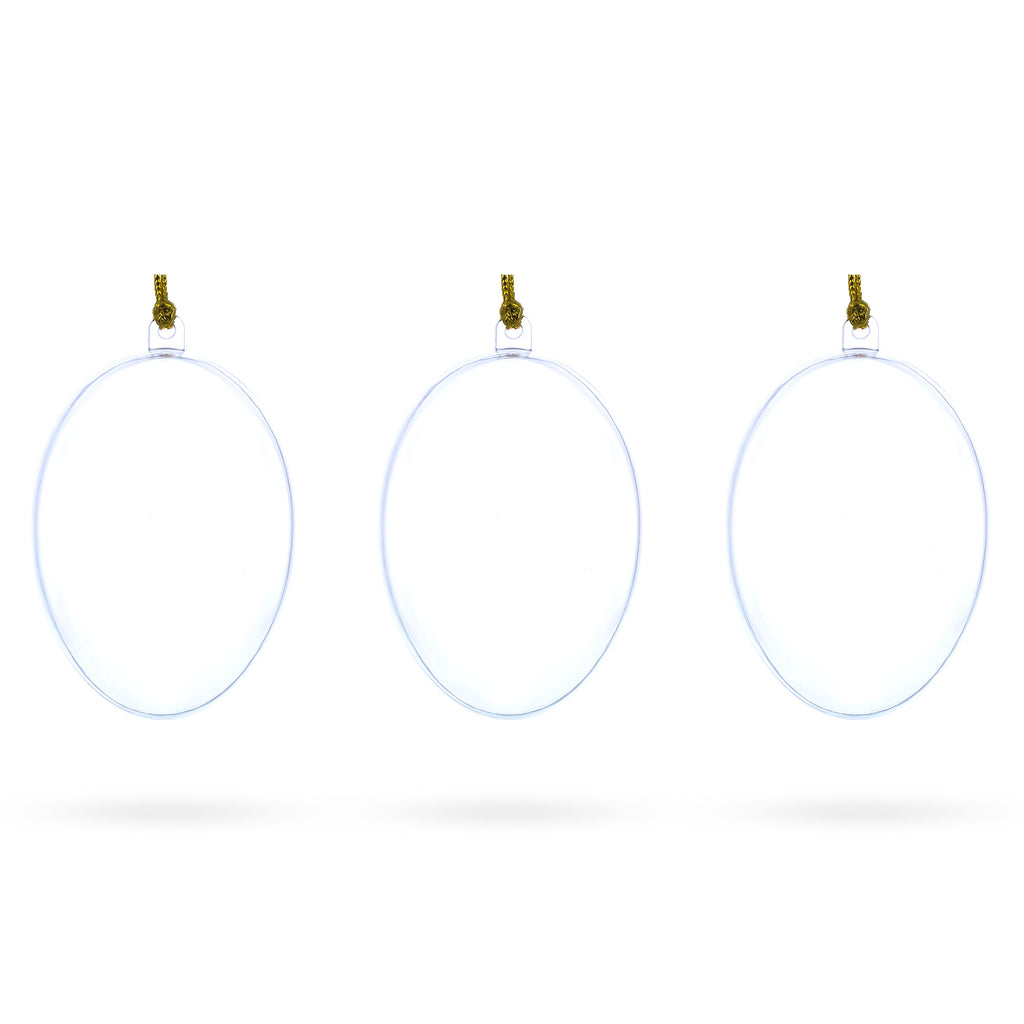 Set of 3 Clear Plastic Egg Ornaments 3.4 Inches (86 mm) in Clear color Oval