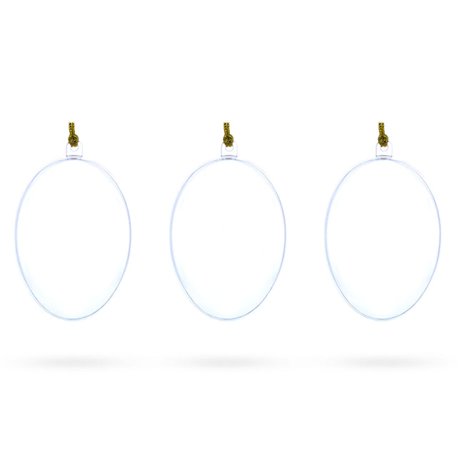 Set of 3 Clear Plastic Egg Ornaments 3.4 Inches (86 mm) in  color Oval