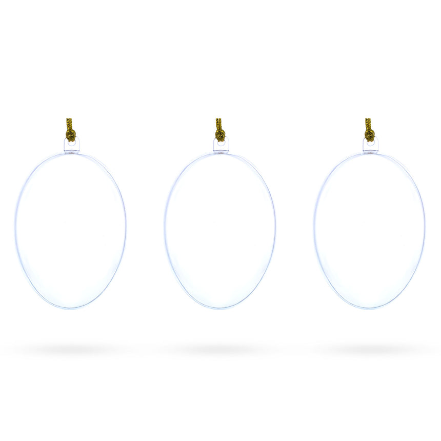 Set of 3 Clear Plastic Egg Ornaments 3.4 Inches (86 mm) in  color Oval