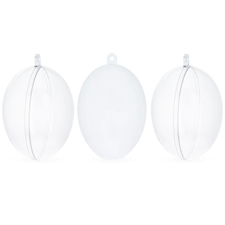 Plastic Set of 3 Clear Plastic Egg Ornaments 4.35 Inches (100 mm) in Clear color Oval
