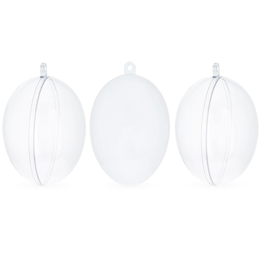 Set of 3 Clear Plastic Egg Ornaments 4.35 Inches (100 mm) in Clear color Oval