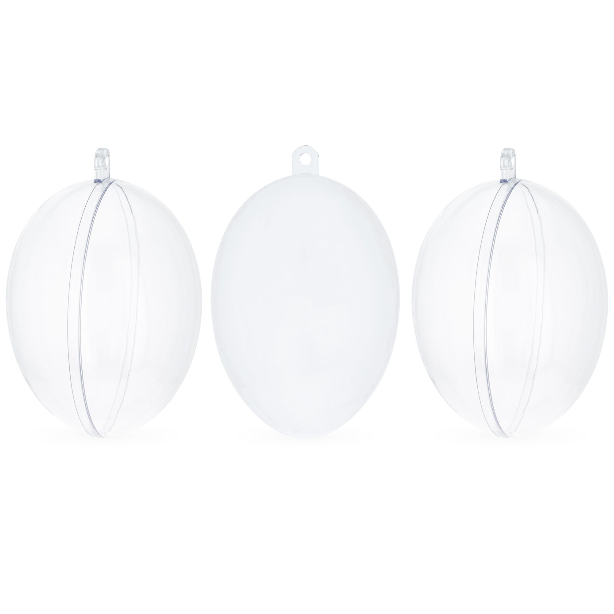 Set of 3 Clear Plastic Egg Ornaments 4.35 Inches (100 mm) in Clear color Oval