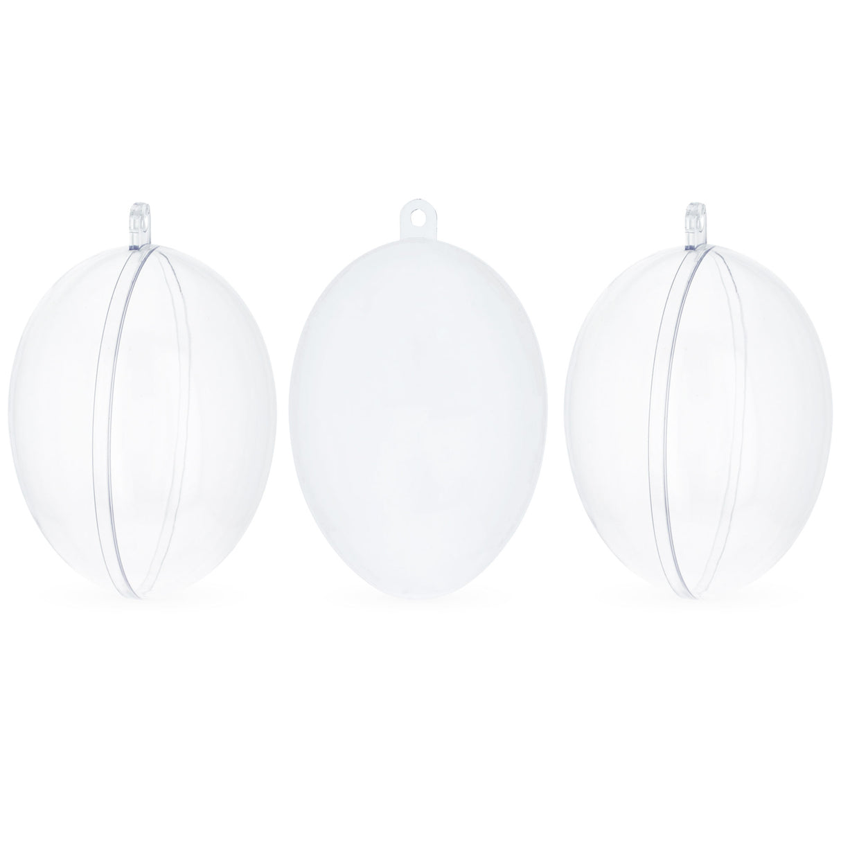 Set of 3 Clear Plastic Egg Ornaments 3.4 Inches (86 mm) in Clear color, Oval shape