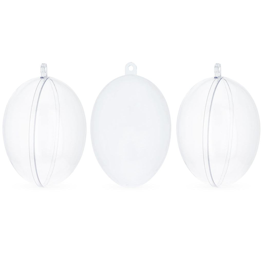 Plastic Set of 3 Clear Plastic Egg Ornaments 3.4 Inches (86 mm) in Clear color Oval