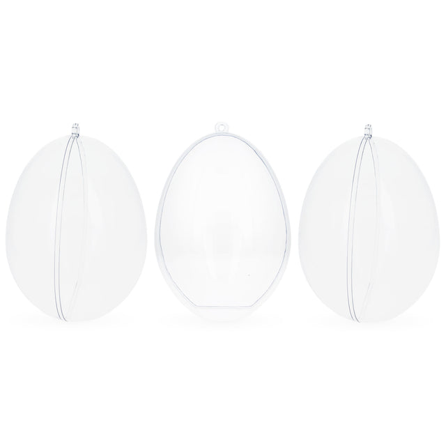 Set of 3 Clear Plastic Egg Ornaments 5.9 Inches (150 mm) in Clear color, Oval shape