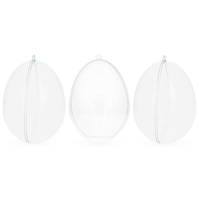Set of 3 Clear Plastic Egg Ornaments 5.9 Inches (150 mm) in Clear color Oval