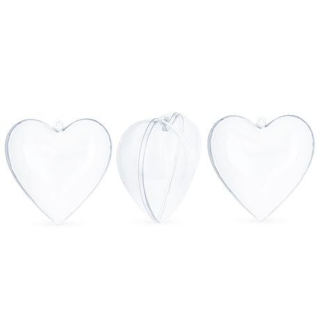 Set of 3 Clear Plastic Heart Ornaments 3.85 Inches (98 mm) in Clear color, Heart shape