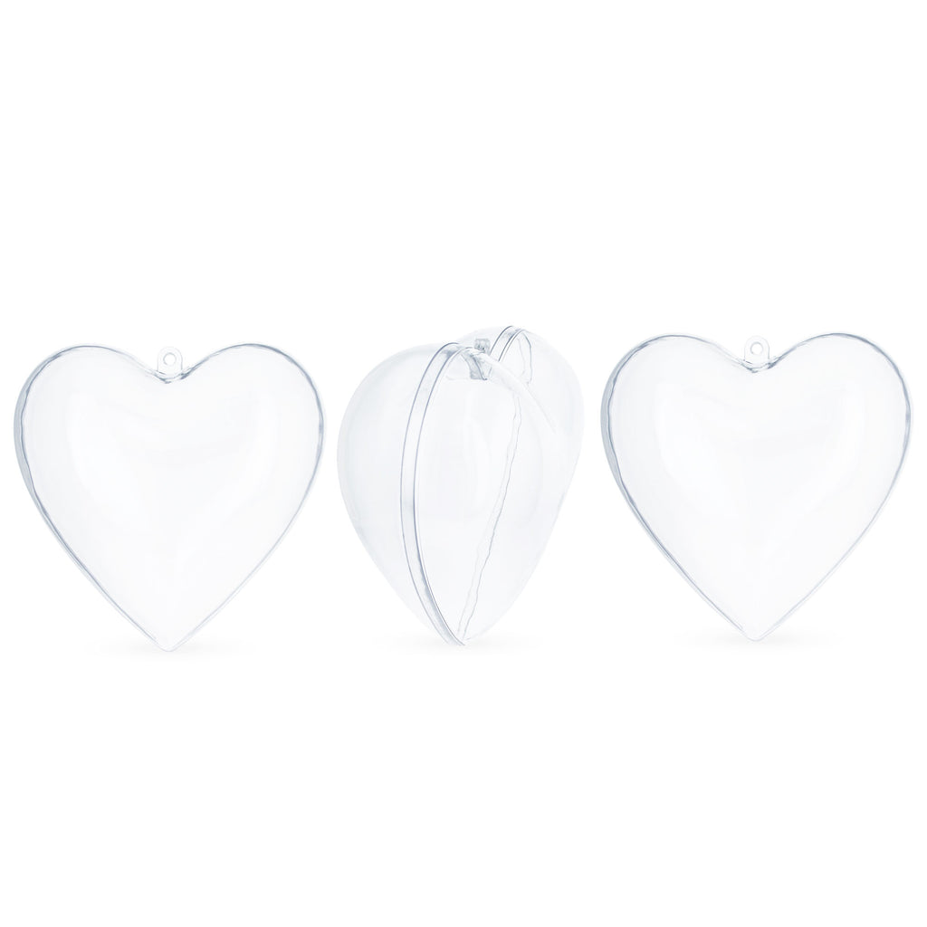 Set of 3 Clear Plastic Heart Ornaments 3.85 Inches (98 mm) in Clear color Heart