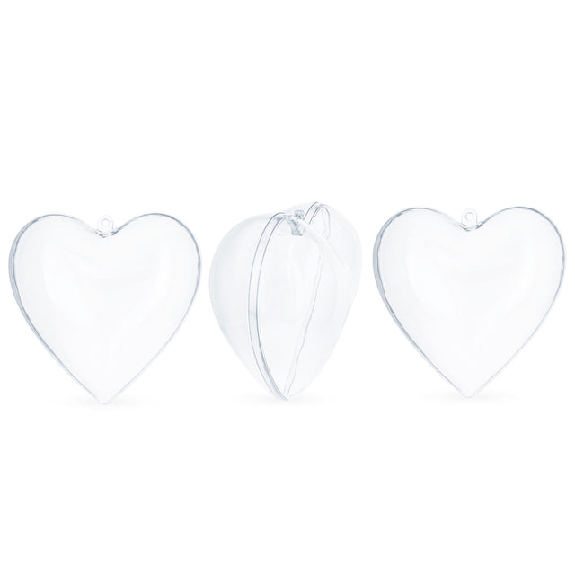 Set of 3 Clear Plastic Heart Ornaments 3.85 Inches (98 mm) in Clear color Heart