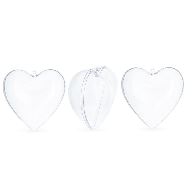 Plastic Set of 3 Clear Plastic Hearts Ornaments 2.45 Inches (62 mm) in Clear color Heart