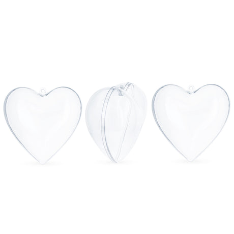Set of 3 Clear Plastic Heart Ornaments 3.85 Inches (98 mm) in Clear color Heart