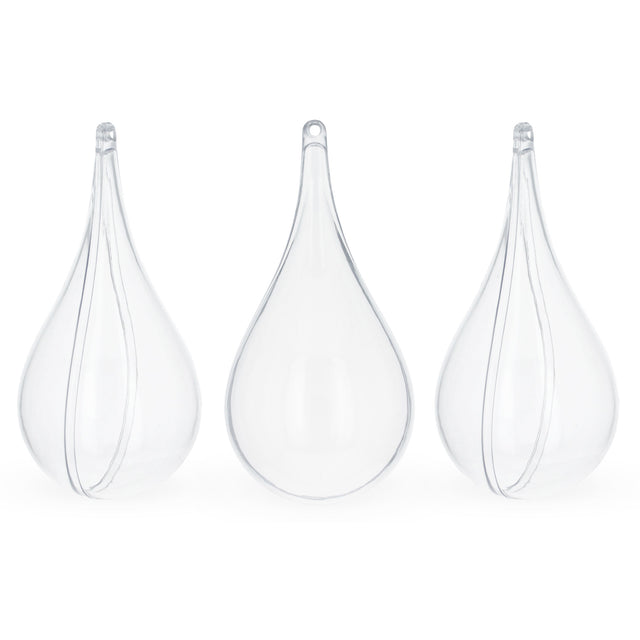 Set of 3 Clear Plastic Waterdrop Ornaments 4.3 Inches (109 mm) in Clear color,  shape