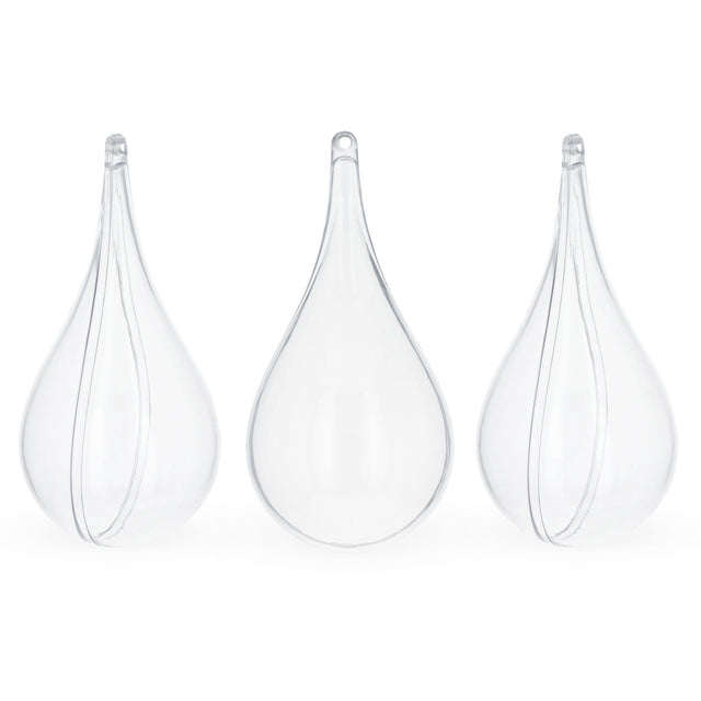 Set of 3 Clear Plastic Waterdrop Ornaments 4.3 Inches (109 mm) in Clear color