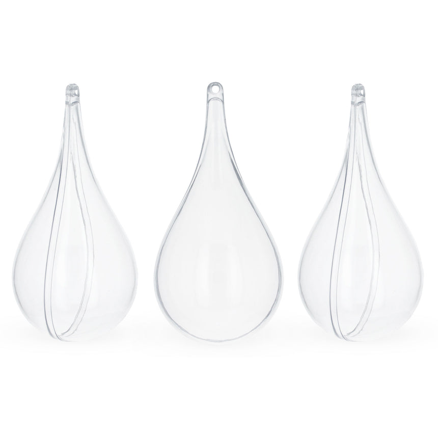 Set of 3 Clear Plastic Waterdrop Ornaments 4.3 Inches (109 mm) in Clear color