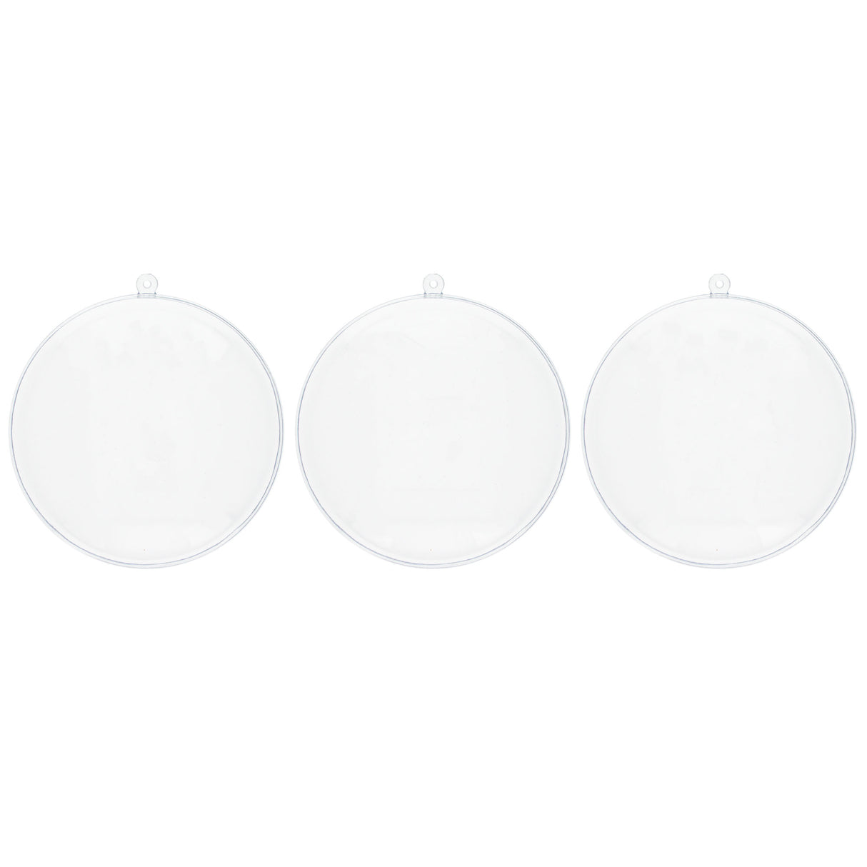 Set of 3 Clear Plastic Disc Ornaments 4.5 Inches (110 mm) in Clear color, Round shape