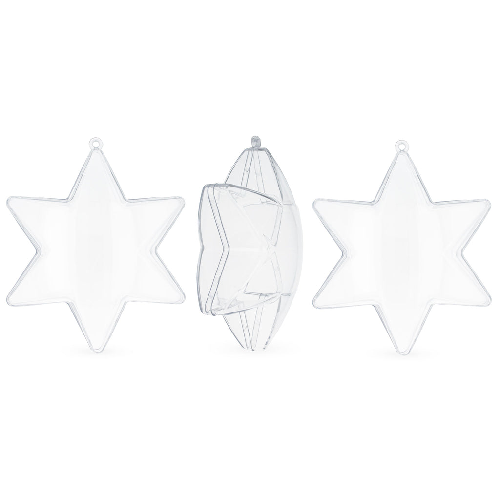 Plastic Set of 3 Clear Plastic Hexagon Ornaments 4 Inches in Clear color Star