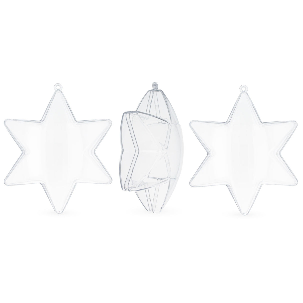 Set of 3 Clear Plastic Hexagon Ornaments 4 Inches in Clear color, Star shape