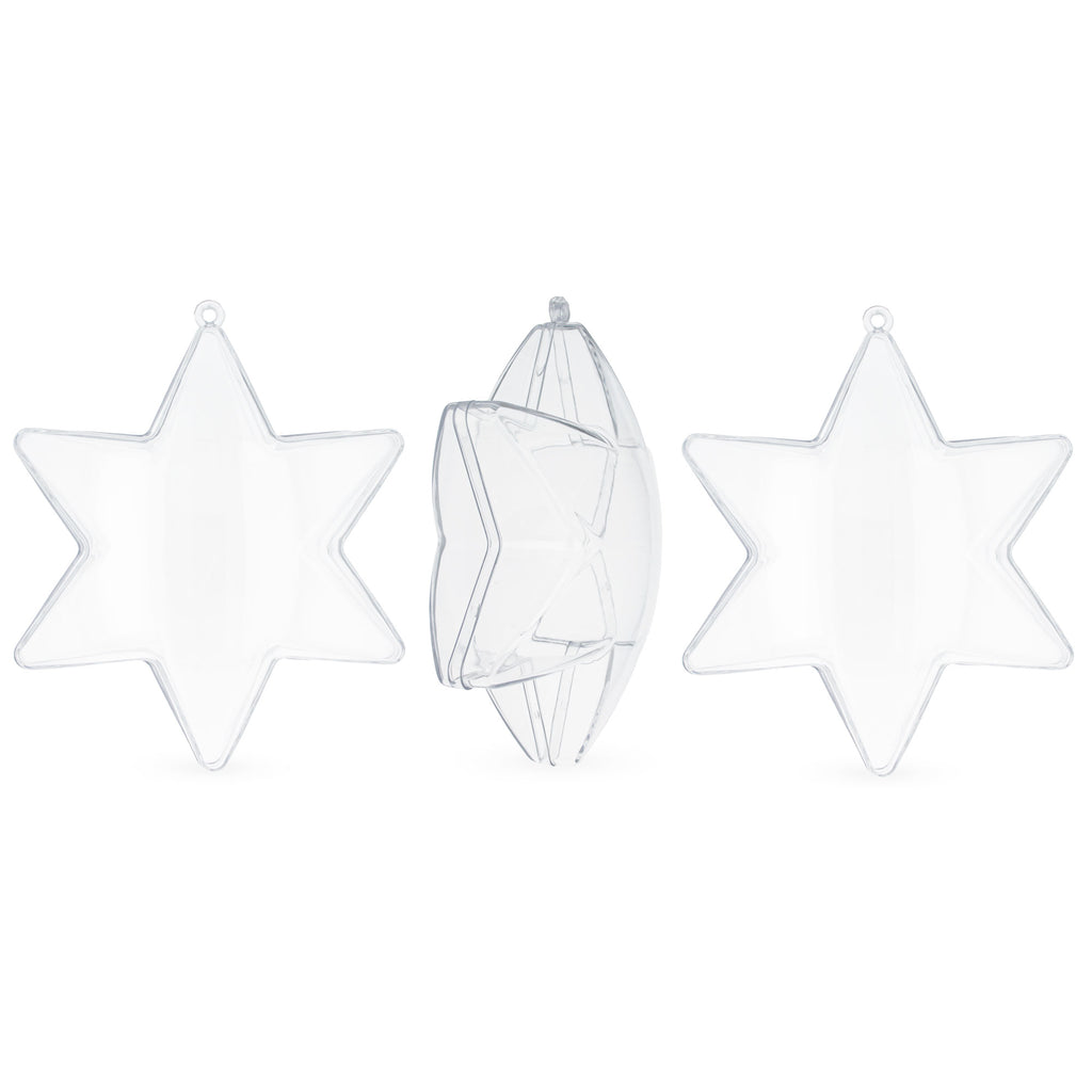 Set of 3 Clear Plastic Hexagon Ornaments 4 Inches in Clear color Star