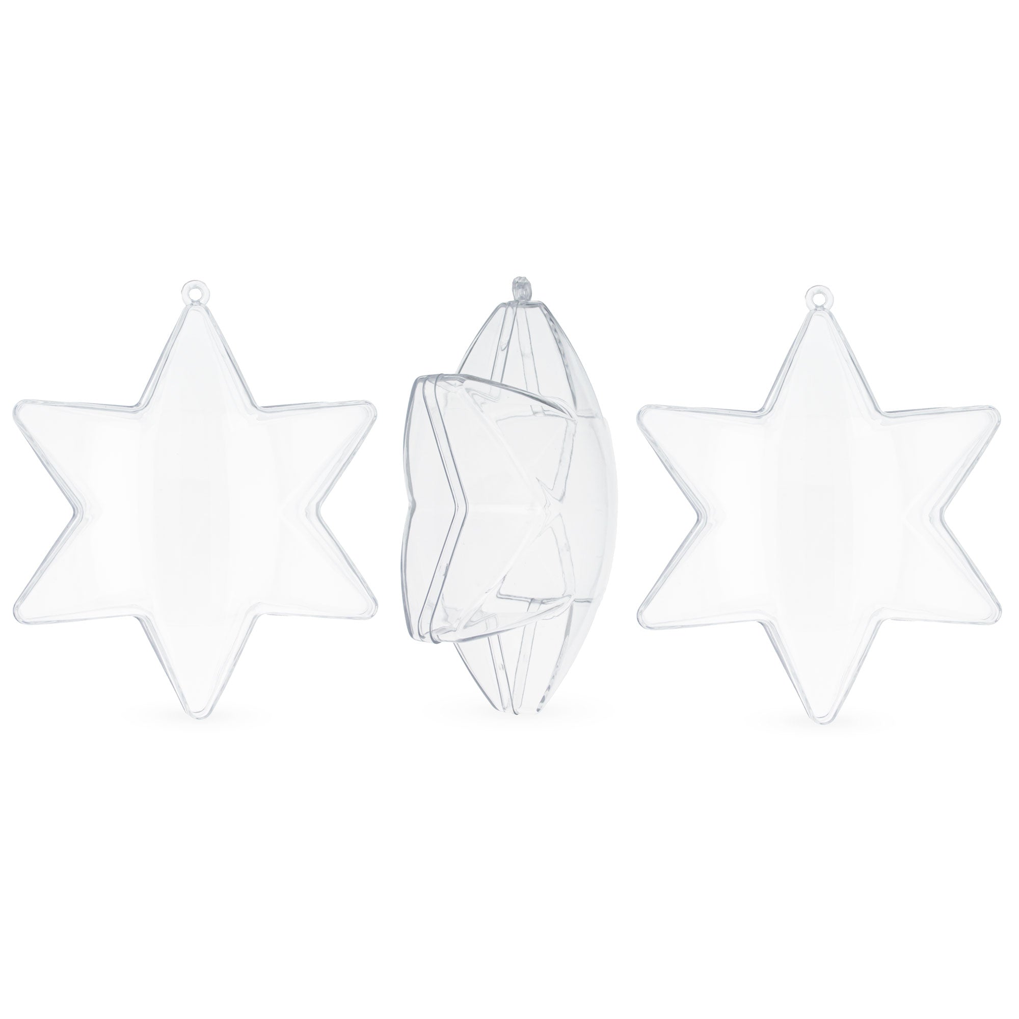 Set of 3 Clear Plastic Hexagon Ornaments 4 Inches in Clear color Star