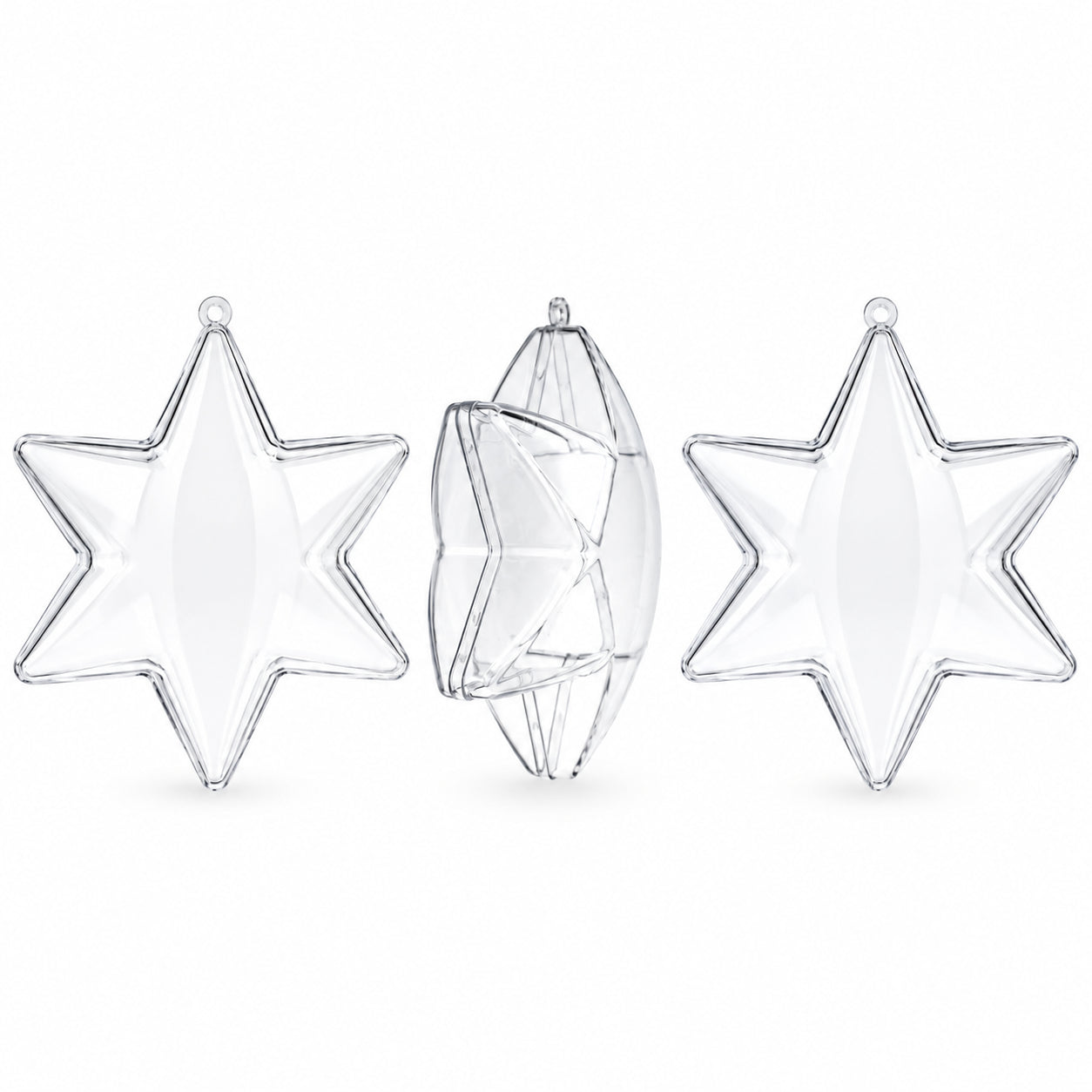 Set of 3 Clear Plastic Hexagon Ornaments 4 Inches in Clear color Star