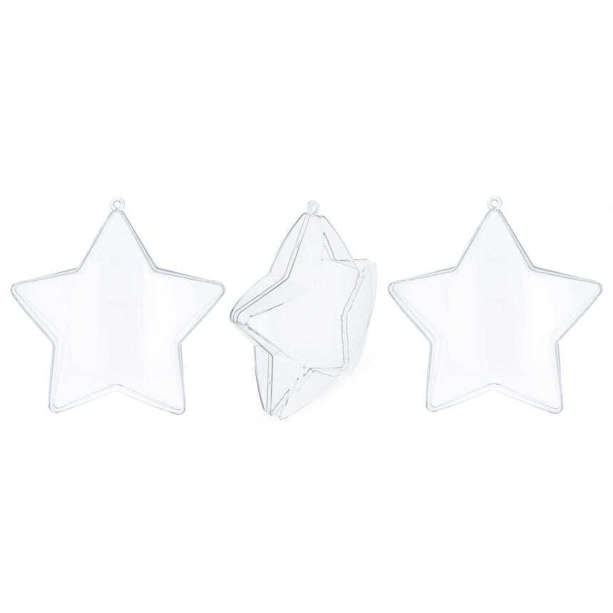 Set of 3 Clear Plastic Star Ornaments 4 Inches in Clear color Star