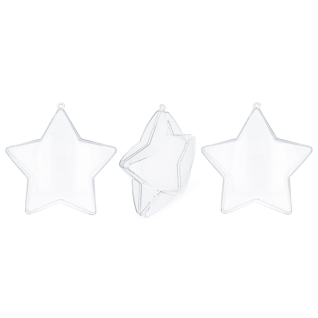 Set of 3 Clear Plastic Star Ornaments 4 Inches in Clear color Star