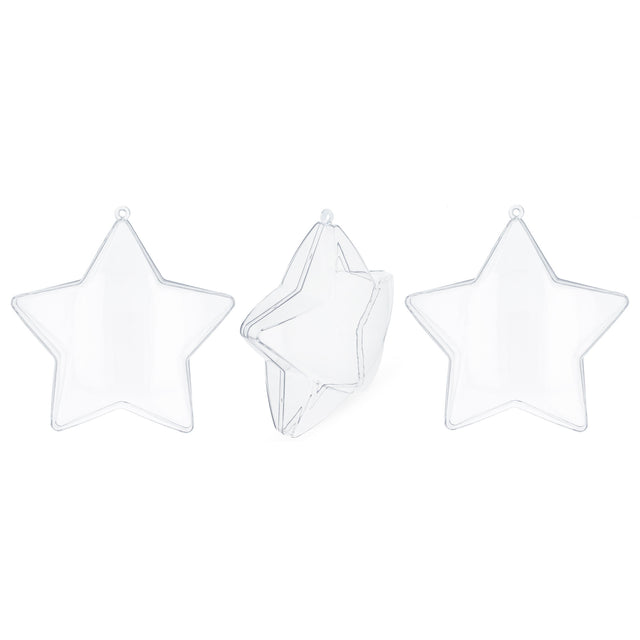 Set of 3 Clear Plastic Star Ornaments 4 Inches in Clear color Star