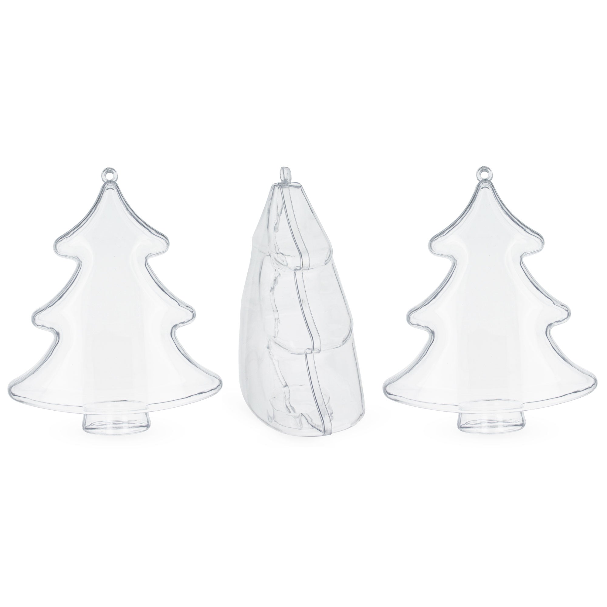Set of 3 Clear Plastic Christmas Tree Shape Ornaments 4.35 Inches in Clear color Triangle