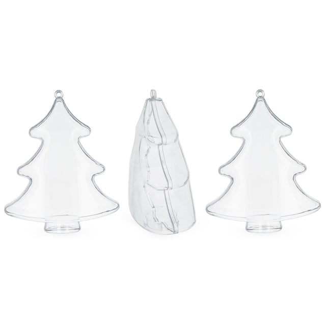 Set of 3 Clear Plastic Christmas Tree Shape Ornaments 4.35 Inches in Clear color Triangle