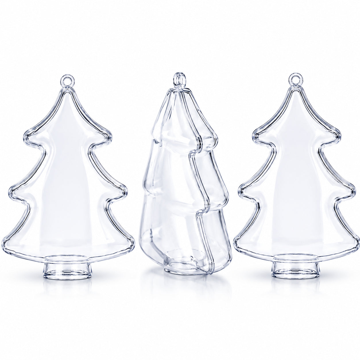 Set of 3 Clear Plastic Christmas Tree Shape Ornaments 4.35 Inches in Clear color Triangle