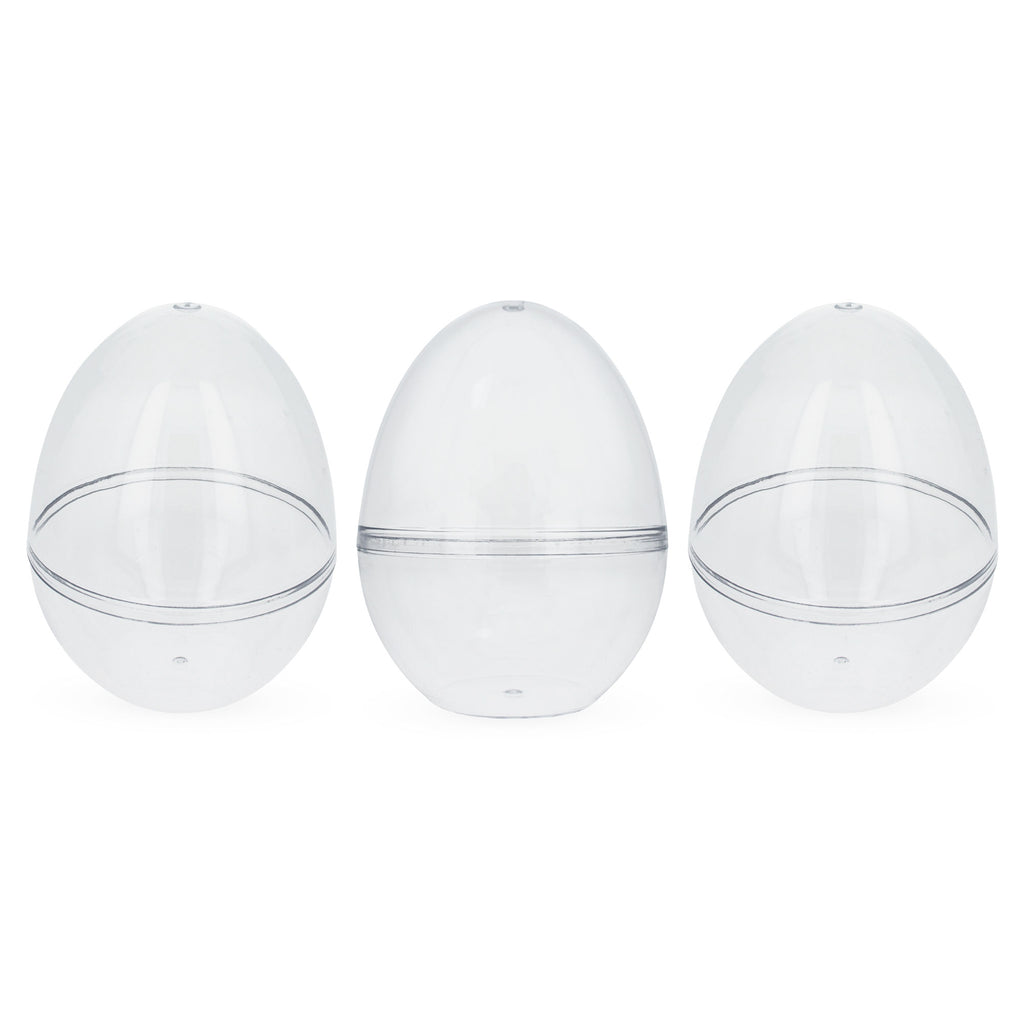 Set of 3 Clear Plastic Standing Egg Ornaments 3.58 Inches (91 mm) in Clear color, Oval shape