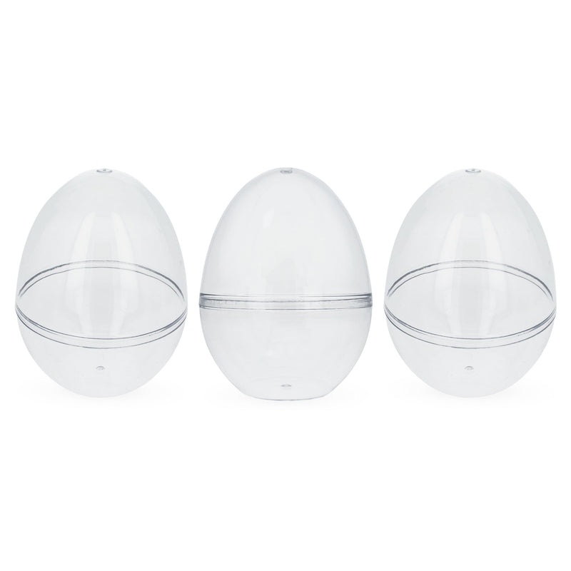 Set of 3 Clear Plastic Standing Egg Ornaments 3.58 Inches (91 mm) in Clear color, Oval shape
