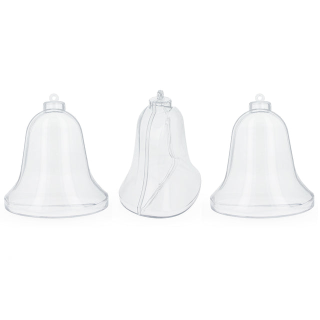 Set of 3 Clear Plastic Bell Ornaments 3.7 Inches (94 mm) in Clear color,  shape